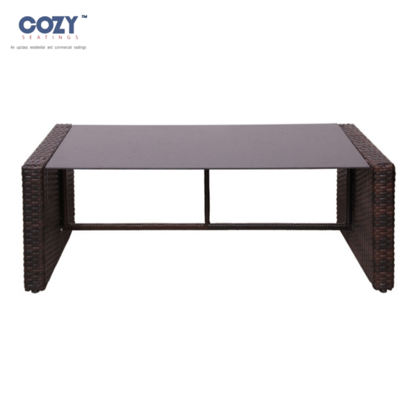 Papasan Synthetic PE Rattan Outdoor Seating Patio Furniture Rectangular Table- Grey Brown