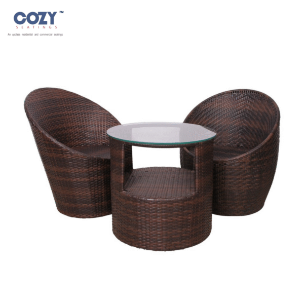 Papasan Synthetic PE Rattan Outdoor Seating Patio Furniture Set of 2- Brown(2+Round Table)