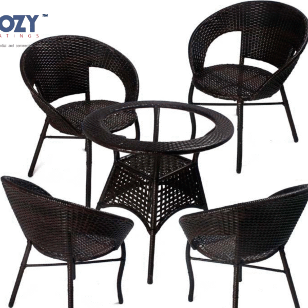 Papasan Synthetic PE Rattan Outdoor Seating Patio Furniture Set of 4- Black(4+Round Table)
