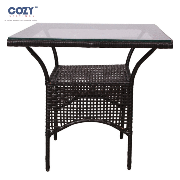 Papasan Synthetic PE Rattan (Wicker) Outdoor Seating Patio Furniture Top Glass Square Table- Brown