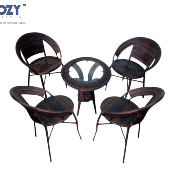 Cozy 5-Piece All-Weather Wicker Patio Conversation Set - Dining Table; 4 Barrel Chairs