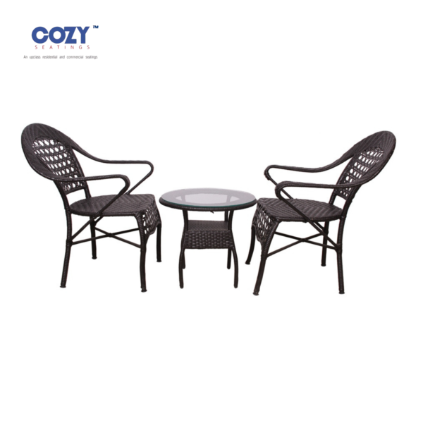 Papasan Synthetic PE Rattan Outdoor Seating Patio Furniture Set of 2- Blackish Brown(2+Round Table)