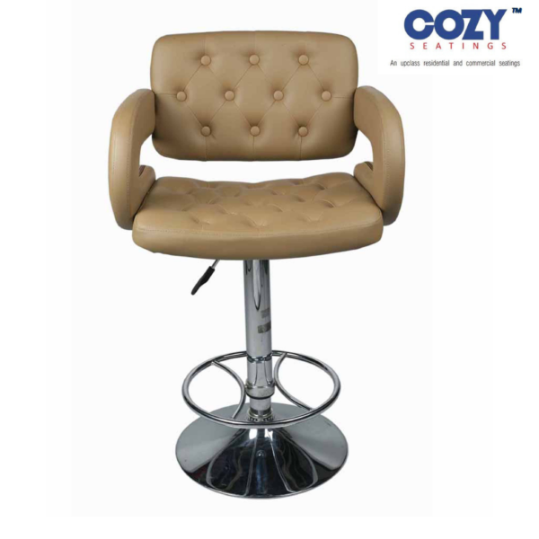 Iron Velvet ABS Plastic Polished Chrome Lounge Area Bar Stool 1 Seater -Beige
