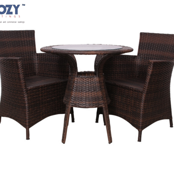 Papasan Synthetic PE Rattan Outdoor Seating Patio Furniture Set of 2- Brown(2+Round Table)