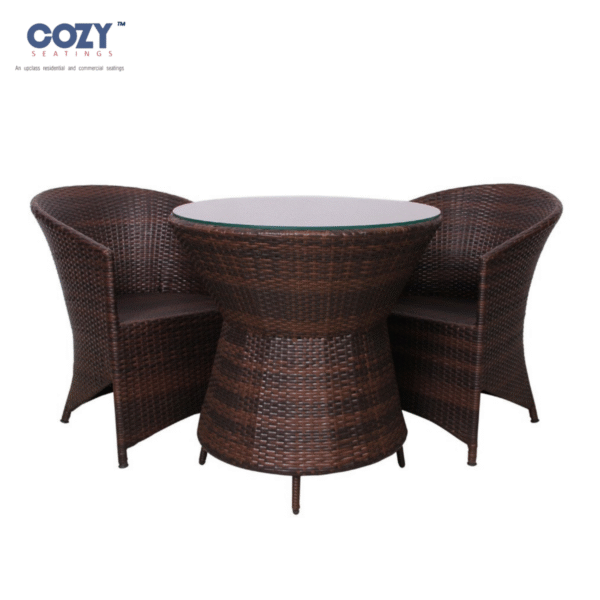 Papasan Synthetic PE Rattan Outdoor Seating Patio Furniture Set of 2- Dark Brown(2+HourglassTable)