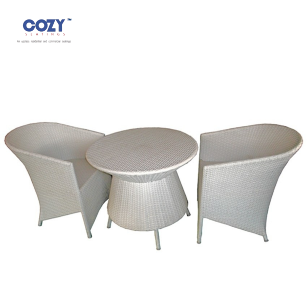 Papasan Synthetic PE Rattan Patio and Balcony Outdoor Seating Set of 2- White(2+Round Table)