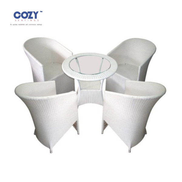 Papasan Synthetic PE Rattan Patio and Balcony Outdoor Seating Set of 4- White(4+Round Table)