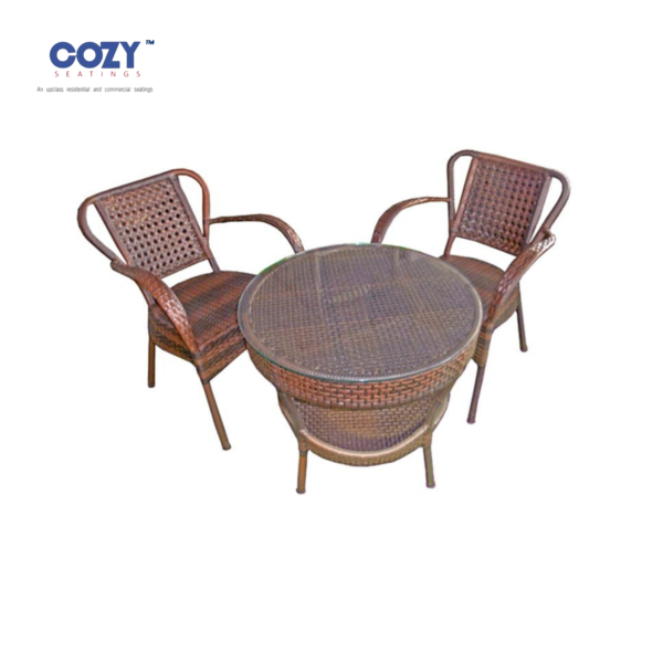 Papasan Synthetic PE Rattan Patio and Balcony Outdoor Seating Set of 2- Brown(2+Round Table)