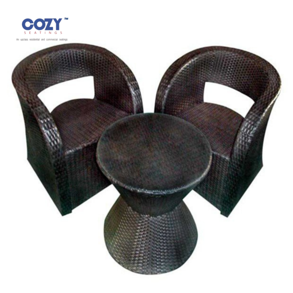 Papasan Synthetic PE Rattan Patio and Balcony Outdoor Seating Set of 2- Black(2+Hourglass Table)