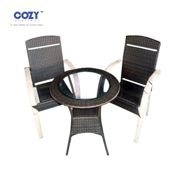 Papasan Synthetic PE Rattan Outdoor Seating Patio Furniture Set of 2- White Black(2+Round Table)