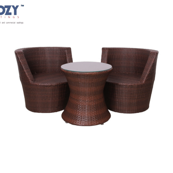 Papasan Synthetic PE Rattan Outdoor Seating Patio Furniture Set of 2- Brown(2+ Hourglass Table)