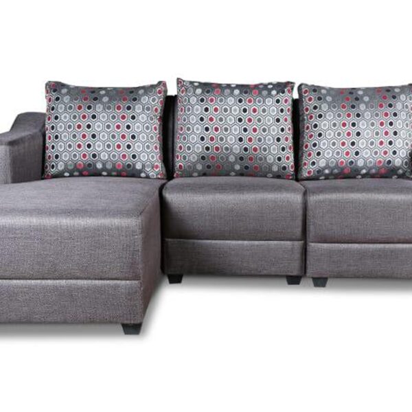 Braxton Soft fabric upholstery Sectional L shape lounger Sofa 4 Seater Set- Grey