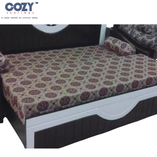 Tressa Teak Wood Convertible sleeper Sofa Cum Bed with Brown Wooden Frame 2 Seater -Oatmeal Mattress