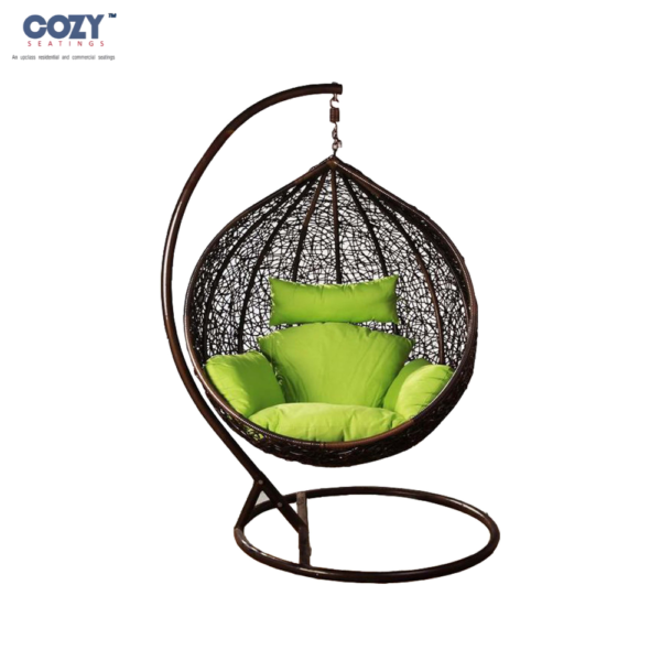 Hammock PE Rattan and Polyester Fabric with Green Cushion Outdoor Swing Chair 1 Seater- Black