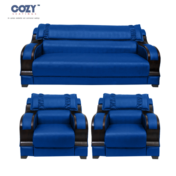 Wooden Modular Home stock Leatherette Lounge sofa set of 5 - Blue(3+1+1)