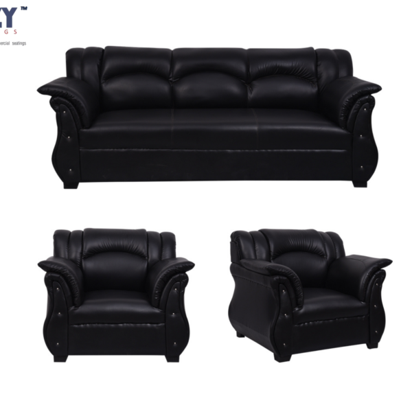 Harloy Premium Leatherette upholstery Living Room Comfort Sofa 5 Seater Set- Black(3+1+1)