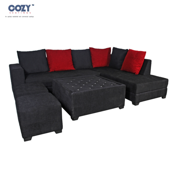Casastyle Adona Swed Fabric Family Sectional Sofa 7 Seater Set- Black(3+2+1+1+Centre Table)