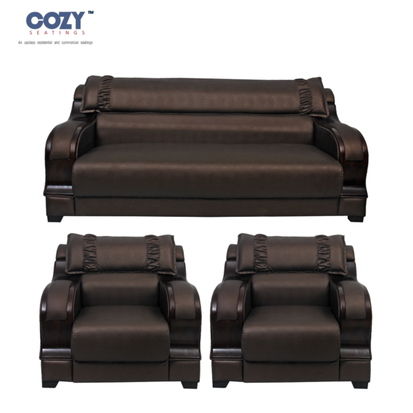 Wooden Homestock Leatherette Lounge sofa set of 5 - Brown(3+1+1)