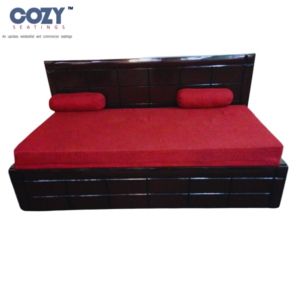 Tressa Teak Wood Convertible sleeper Sofa Cum Bed with Brown Wooden Frame 2 Seater -Red Mattress