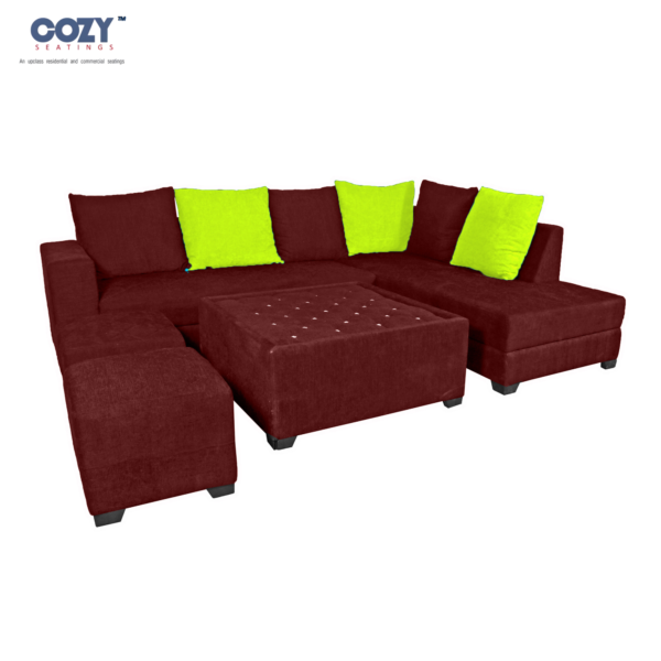 Casastyle Adona Swed Fabric Family Sectional Sofa 7 Seater Set- Mehroon(3+2+1+1+Centre Table)