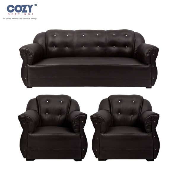 Chesterfield Monarch High Sheen Synthetic Classy Sofa Suite of 5 - Brown(3+1+1)