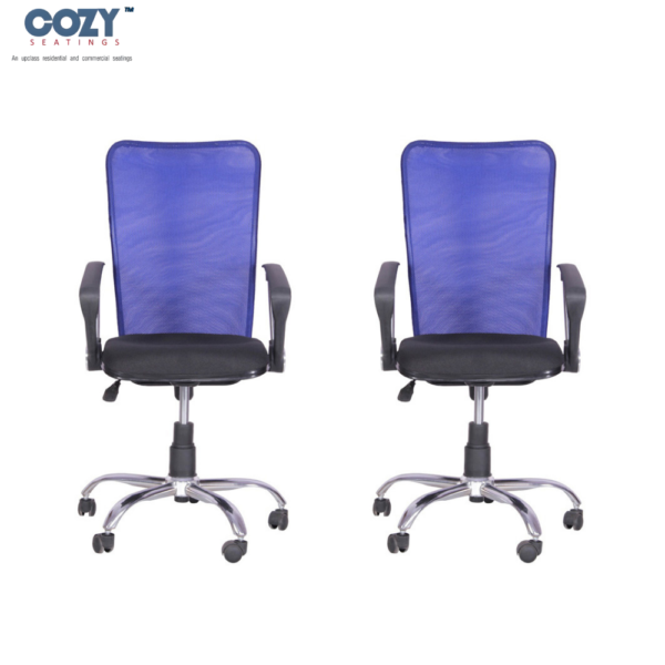 Stylux Premium Synthetic Rattan Office Furniture Visitor Square Chairs Set of 2- Sapphire Blue