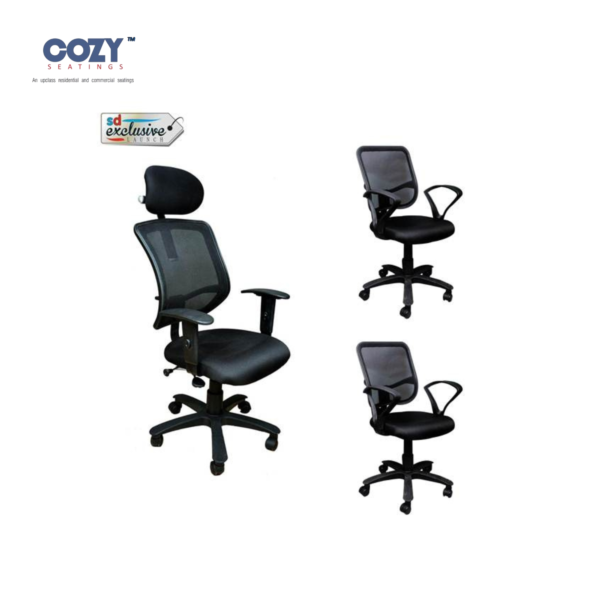 Stylux Premium Synthetic Rattan Office Furniture Combo Chairs Set of 3- Black(2+1)