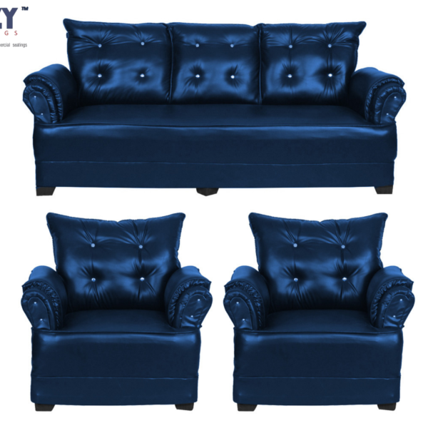 Chester Tufted Premium Leatherette upholstery Living Room Designer Seabury Sofa 5 Seater Set- Dark Blue(3+1+1)