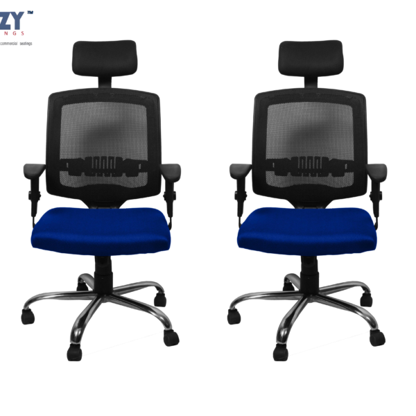 Stylux Premium Synthetic Rattan Office Furniture Ergonomic Square Chairs Set of 2- Blue