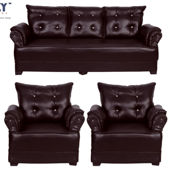 Chester Tufted Premium Leatherette upholstery Living Room Designer Seabury Sofa 5 Seater Set- Dark Brown(3+1+1)