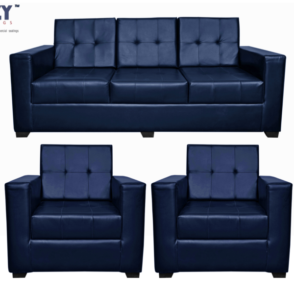 Urban Elite Premium Leatherette upholstery Sectional Designer Sleek Sofa 5 Seater Set- Blue(3+1+1)