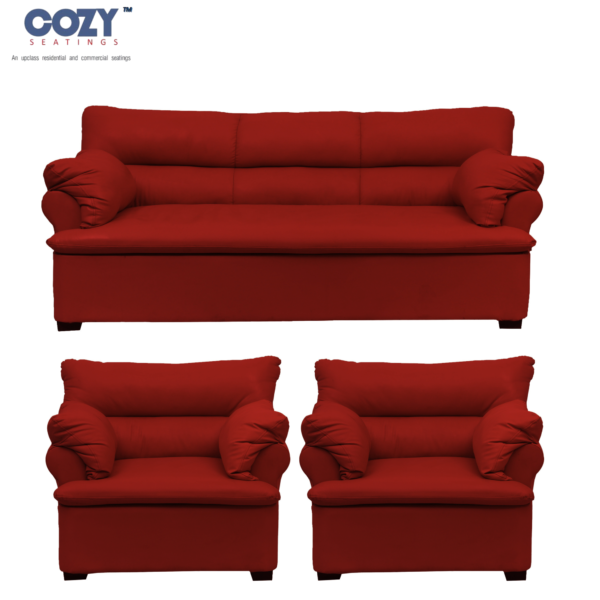 Lagoon Leather Luxury Living Space Modern Sofa 5 Seater Set- Red(3+1+1)